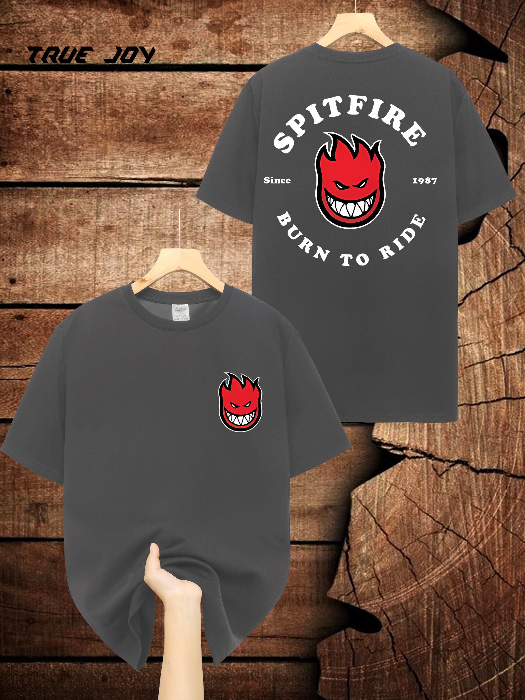 

Графическая футболка SPITFIRE для мужчин и женщин, с короткими рукавами и круглым вырезом, с принтом огненно-красного и белого цвета, летние топы, можно стирать в машине 4XL