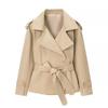and Winter New Arrivals Women's Clothing Zr European and American Style Foreign Trade Fashionable Versatile Solid Color Belted Short Jacket Coat