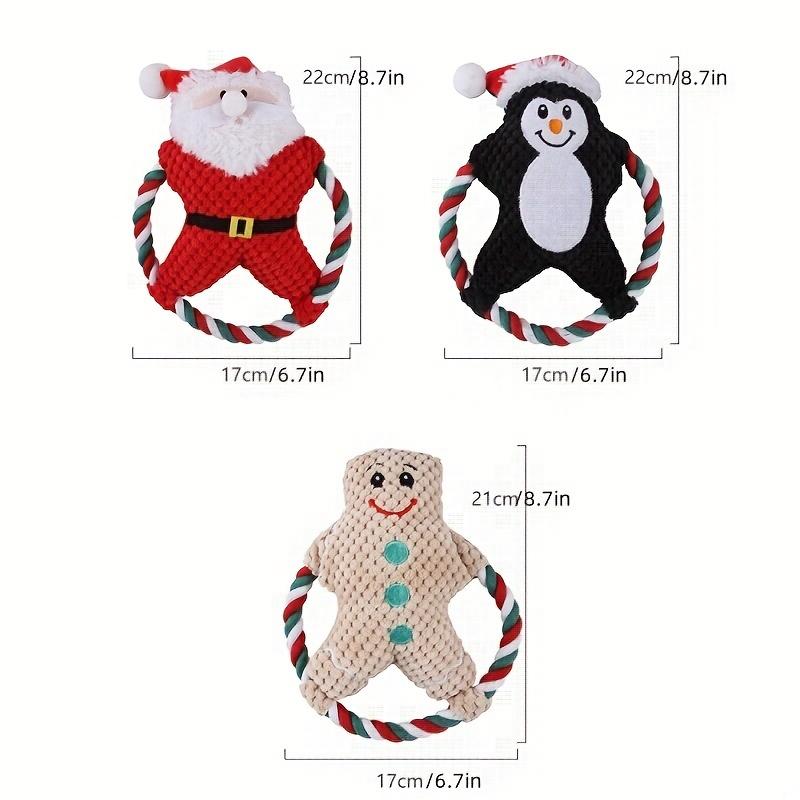 Festive 1pc Christmas Dog Plush Toy Set with Squeaker - Santa, Penguin & Gingerbread Man-Shaped Chew Toys for All Breeds