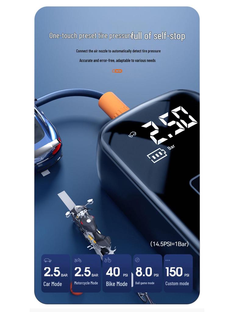 Electric Car Air Pump with Auto Stop