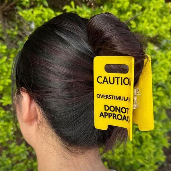 Yousheng 1/2/3Pcs Overstimulated Warning Hair Claw Yellow Caution Sign Hair Clip Thick Hair Strong Hold Hair Accessories