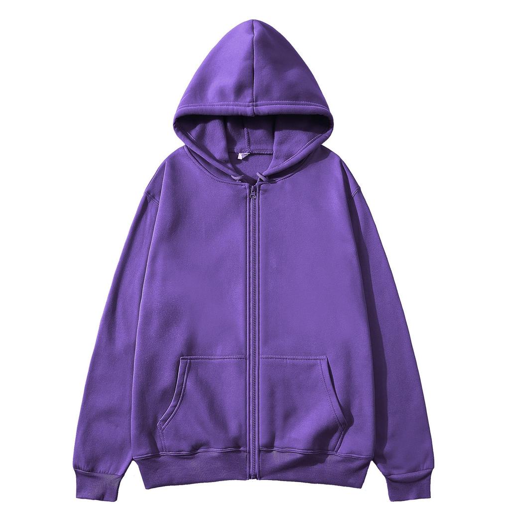 European & American Unisex Zip-Up Fleece Hoodie: Solid Color, Autumn/Winter Sportswear