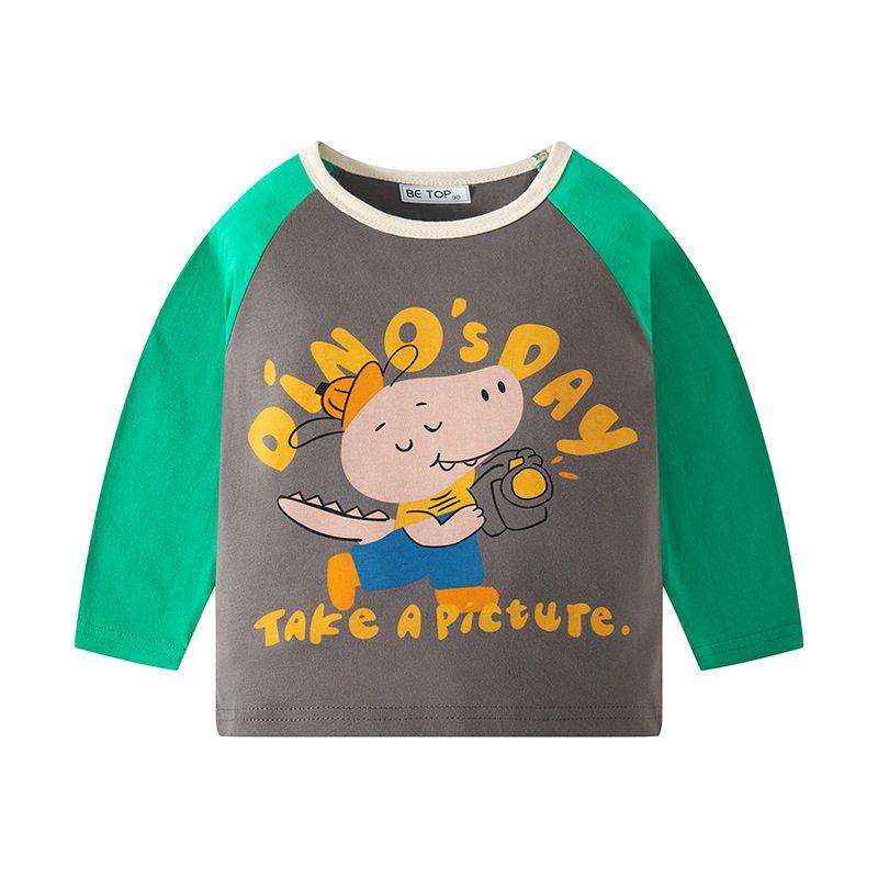 Kids Pure Cotton T-shirt Spring and Autumn Clothing Boys and Girls Cartoon Dinosaur Pattern Long Sleeves Bottoming Shirt Baby Letter Autumn Clothes