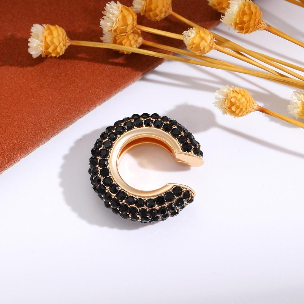 Retro Fashion C-Shaped Bling Ear Clips with Colored Diamonds - Trendy No-Pierce Earrings