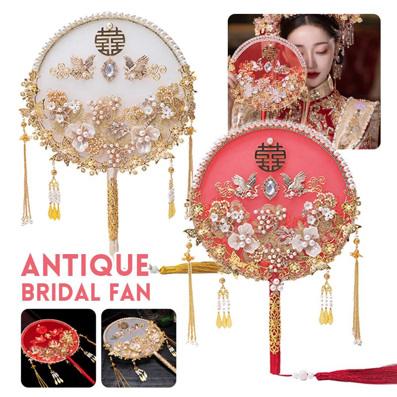 32CM Vintage Chinese Wedding Decorative Fans Wedding Bride Round Fans Photography Ornaments Home Decor  Art Craft Fans