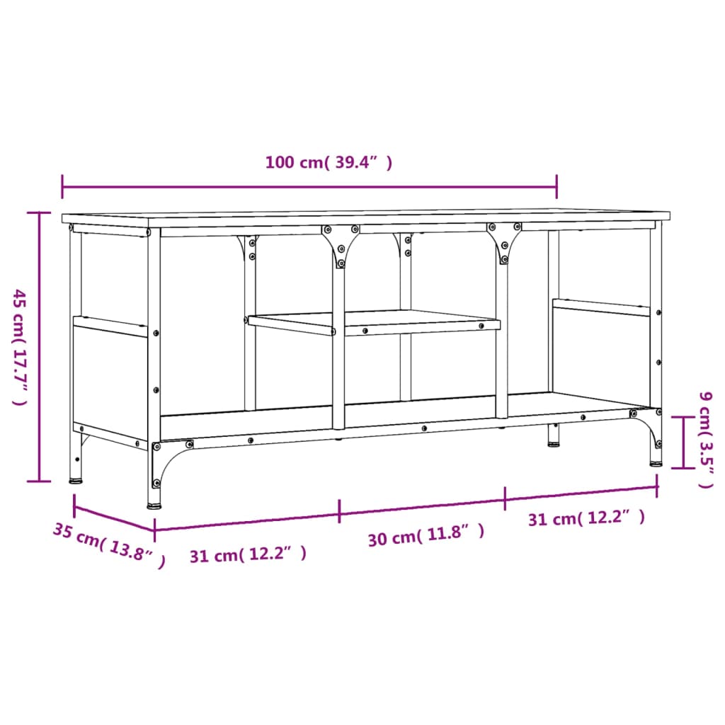 TV Cabinet Sonoma Oak 100 x 35 x 45 cm Particleboard & Iron