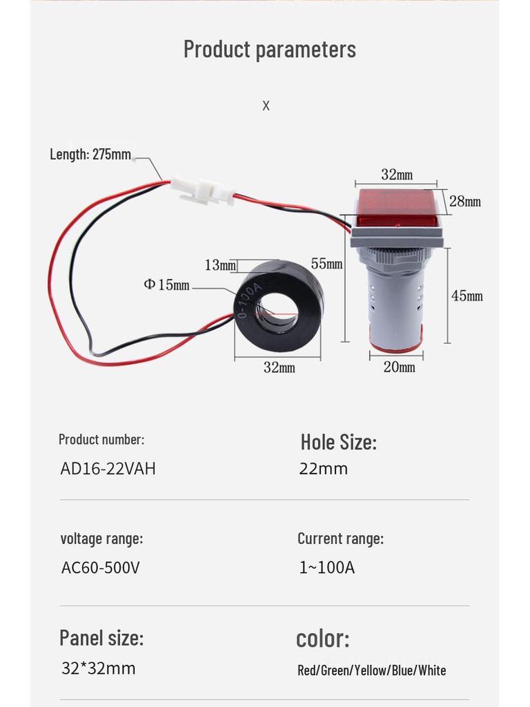AC Voltage Current Hertz LED Meter AD16-22VAH