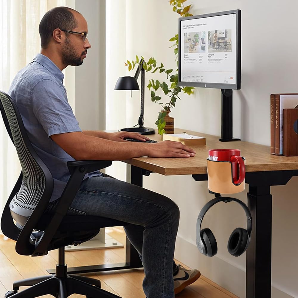 ZADAFINA Porte-boisson Porte-gobelet de bureau 2 en 1 Porte-boisson Rack de rangement multifonctionnel Support pour écouteurs Porte-gobelet Alliage d'aluminium ABS Bureau d'ordinateur Facile à