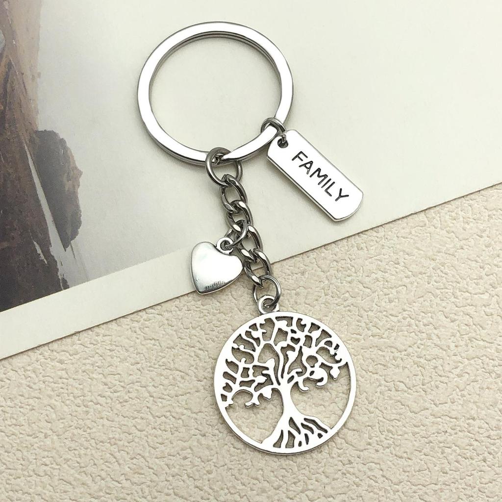 Antique Silver Heart & Tree Pendant Keyring