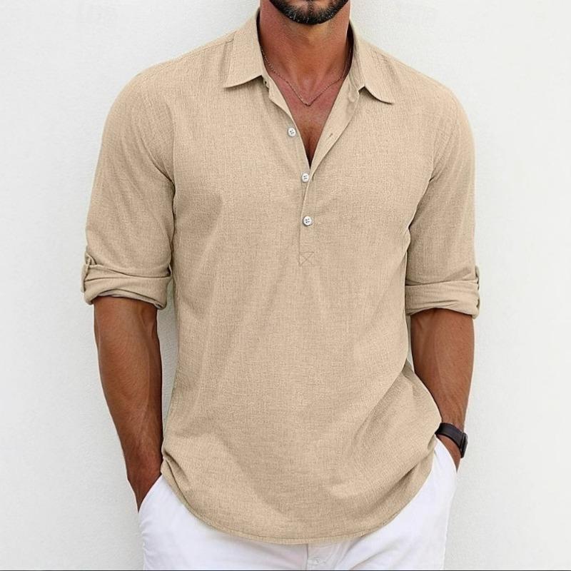 Men Long Sleeve Turn Down Collar Casual Breathable Solid Shirt