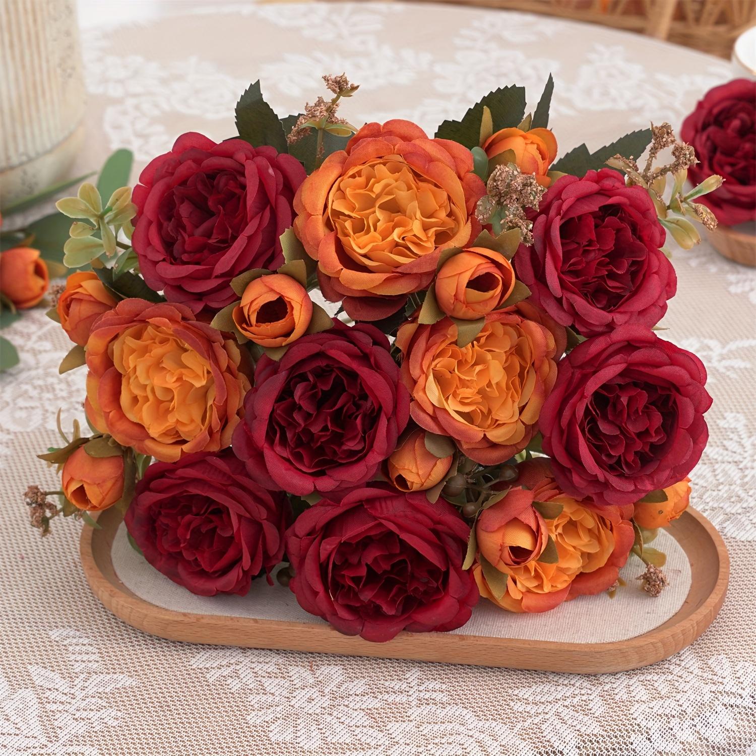 

Artificial Peony Bouquet Flowers for Fall Thanksgiving Halloween Decor, Indoor Outdoor Table Centerpiece, Wedding Party Graduation DIY Arrangemen