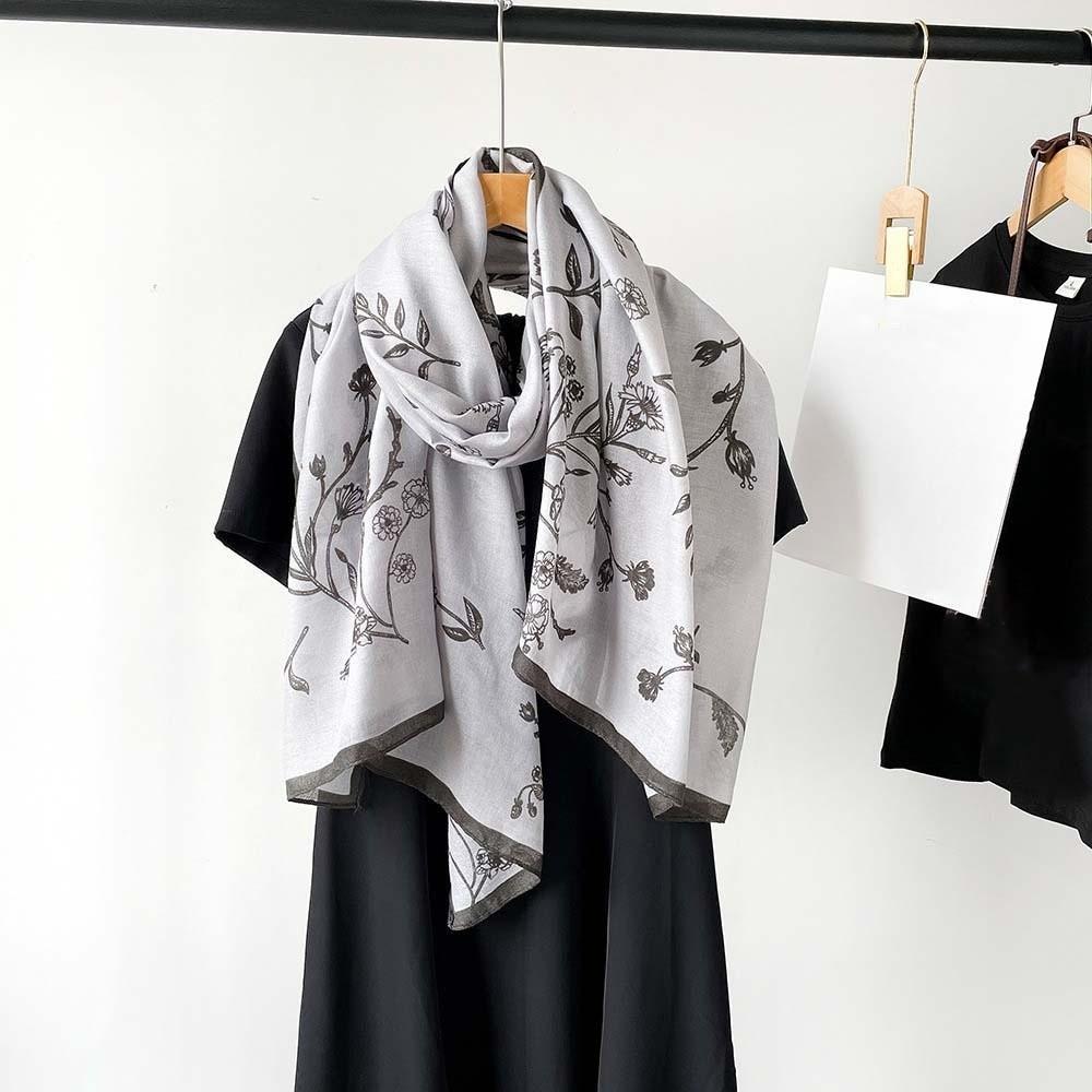 Long Thin Large Shawl Bird Patterned Sunscreen Headscarf Women Floral Scarf  Vacation