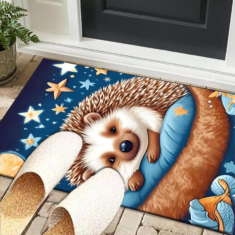 Sleepy Hedgehog Dreams Office Rug Chair Mat, Game Carpet, Suitable for Front Door, Bedroom, Living Room, Desk, Holiday Gift