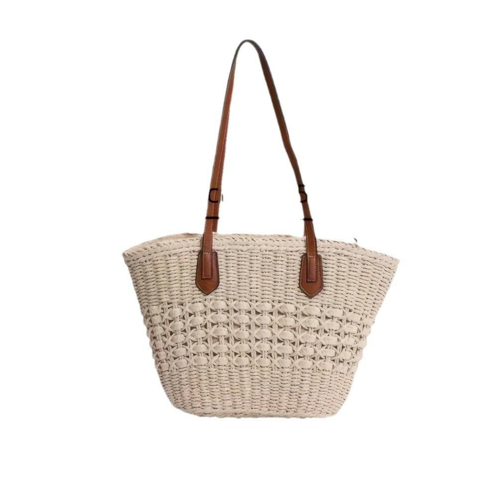 Versatile vegetable basket straw bag handwoven bag women s seaside vacation portable shoulder bag large capacity tote women s bag Edge zipper