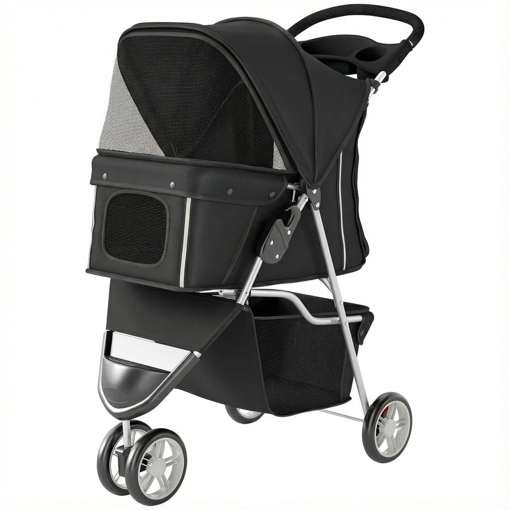 3 Wheel Pet Stroller for Small and Miniature Dogs, Black