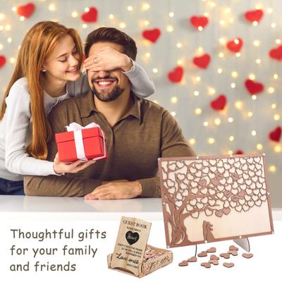 Livre d'or alternatif pour mariage avec panneau en bois en forme de cœur et cadre en forme d'arbre à amour - Décoration pour fête d'anniversaire, fête prénatale