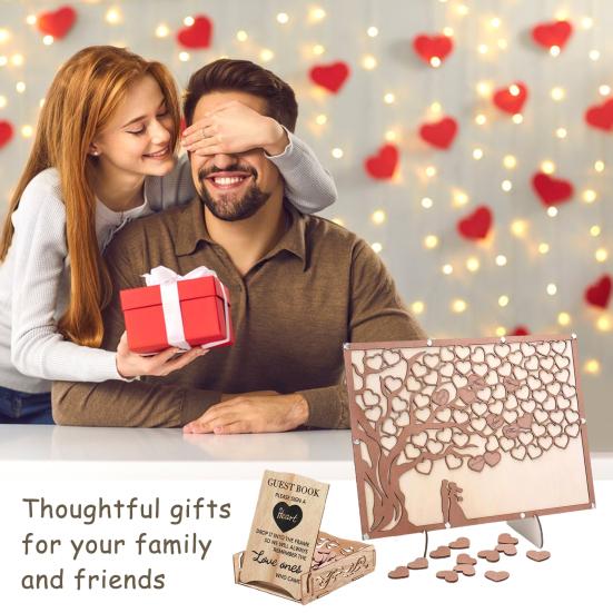 Alternativa al Libro de Invitados de Boda con Letrero de Corazón de Madera Marco Árbol del Amor Decoración Fiesta Aniversario Fiesta de Cumpleaños Decoración para Baby Shower