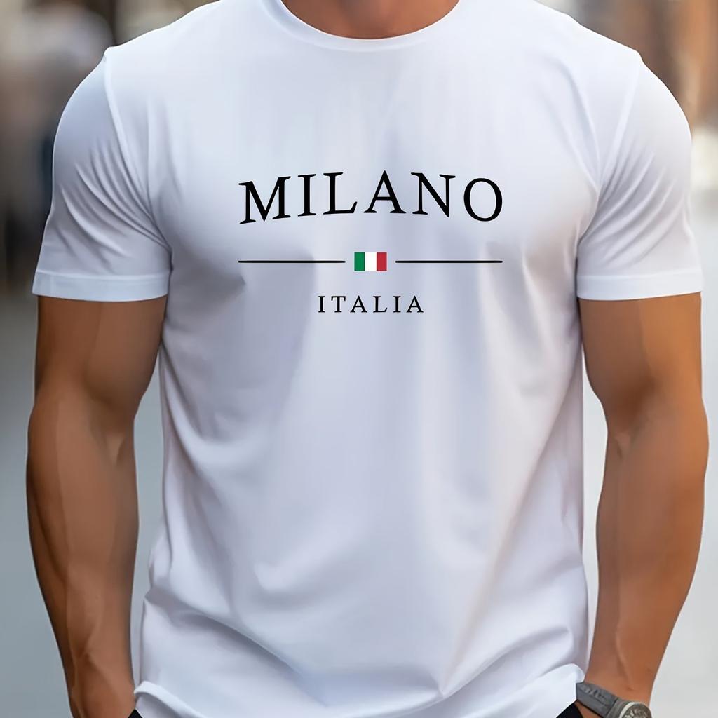 Men's Summer 100% Cotton Fashion MILANO Letter Printed Loose Large Casual Comfortable Round Neck Short Sleeve T-shirt Top