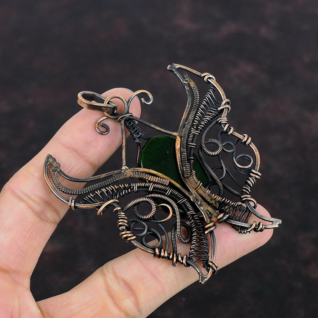 Green Fire Labradorite Pendant Copper Wire Wrapped Pendant Handmade Pendant Copper Jewelry Gemstone Pendant Butterfly Jewelry Gift For Women