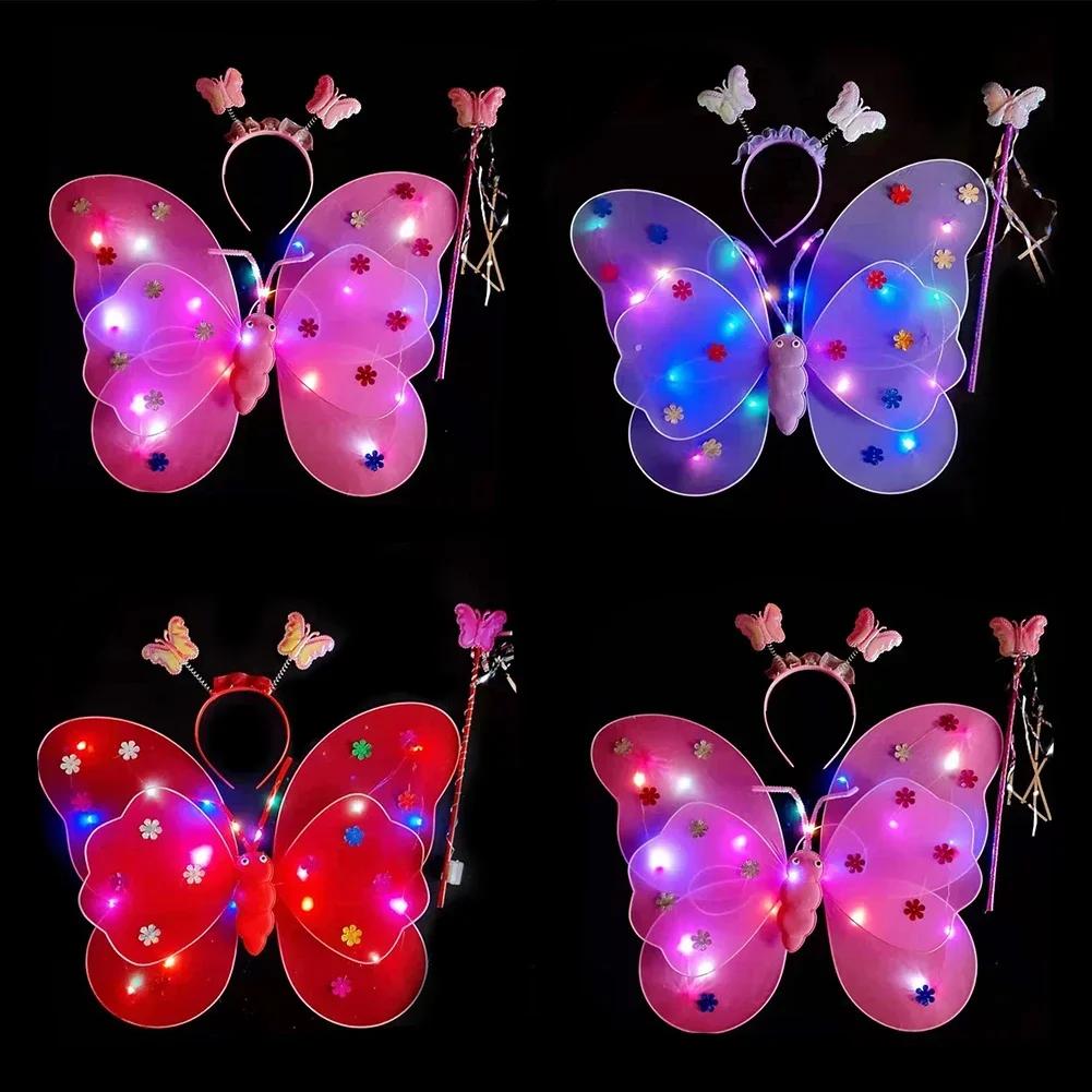 LED Children Costume Props Girls Skirts Angel Luminous Wings Flashing Butterfly Skirt Lights Suit 2-8year Easter Valentines Day