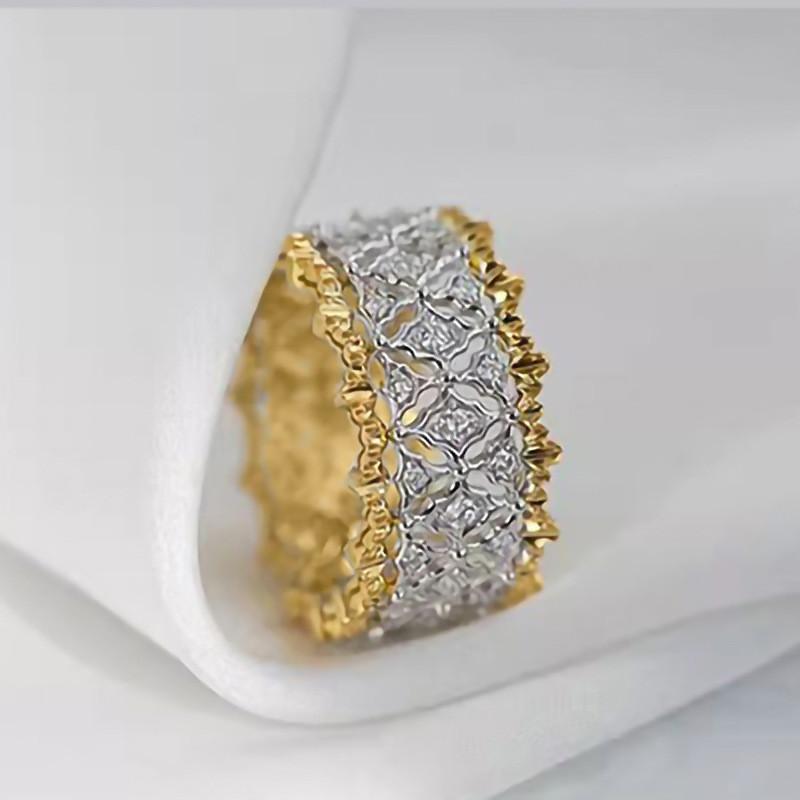 CopperTow Tone Rings for Women Fashion Geometric Hollowed-out Female Accessories Simple Stylish Charms Jewelry