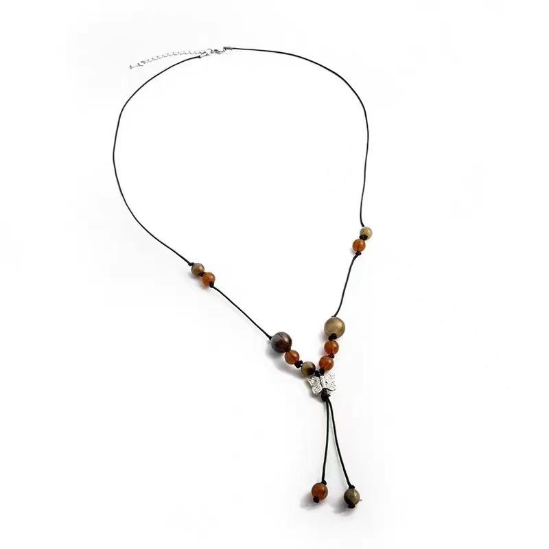 

New Chinese antique woven butterfly necklace, women s ethnic style long tassel neck chain, niche retro versatile sweater chain