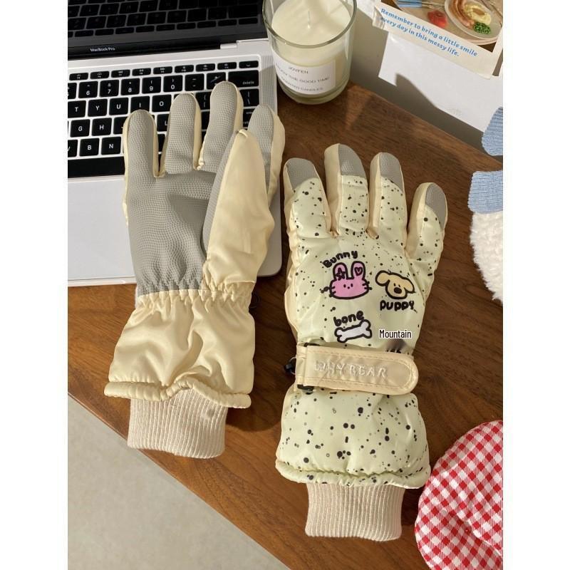 

Women s Winter Cartoon Puppy Windproof Touchscreen Split Finger Ski Gloves One Size