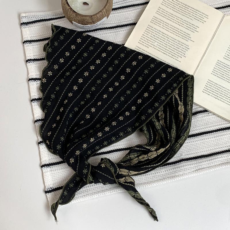 Triangle scarf scarf women's spring and summer new cotton and linen floral headband versatile bag head scarf headband women's silk scarf