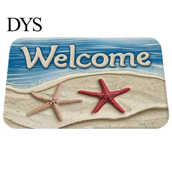 Waterproof Outdoor Patio Mats Beach House Entrance Rug, Starfish Shell Welcome Mat, Non-slip Coastal Indoor Utility Bathroom Door Mat for Front Decor