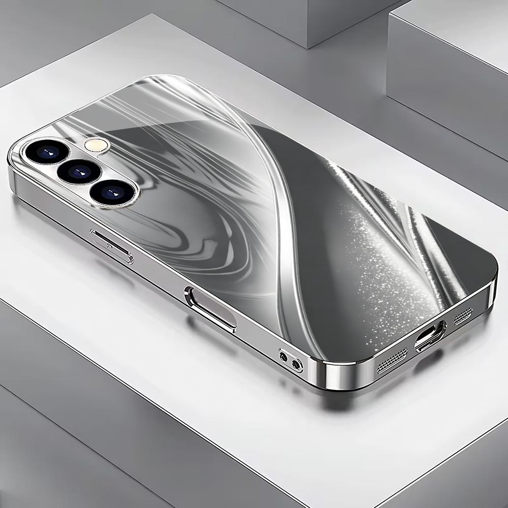 Custodia per telefono in vetro placcato argento con texture curva adatta per Samsung Galaxy S26 S25 S24 S23 S22 S21 S20 FE/Ultra/Plus antiurto