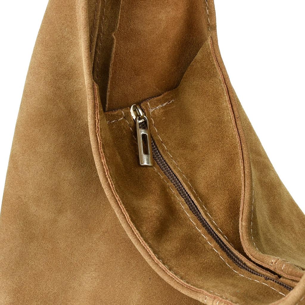 Torebka Torba Klasyczna Worek Skórzana Zamsz Naturalny Na Jedno Ucho Camel U35