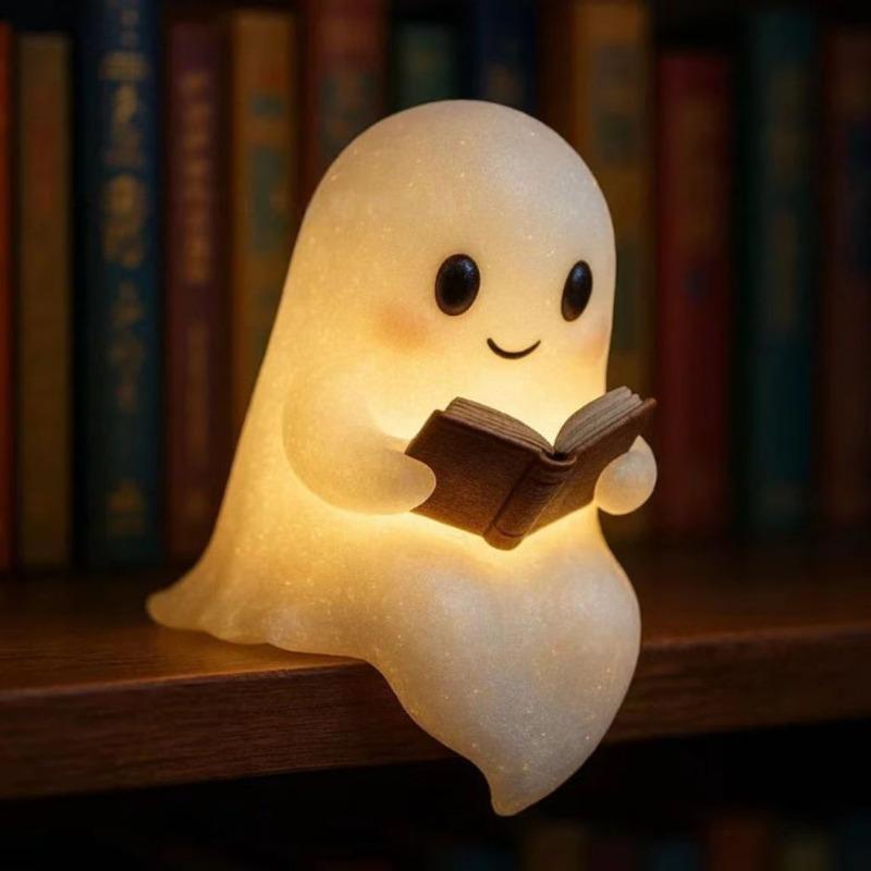 

Cute Ghost Reading Book Lamp Halloween spooky night light ornaments 9.5X8.5X14 жовтий