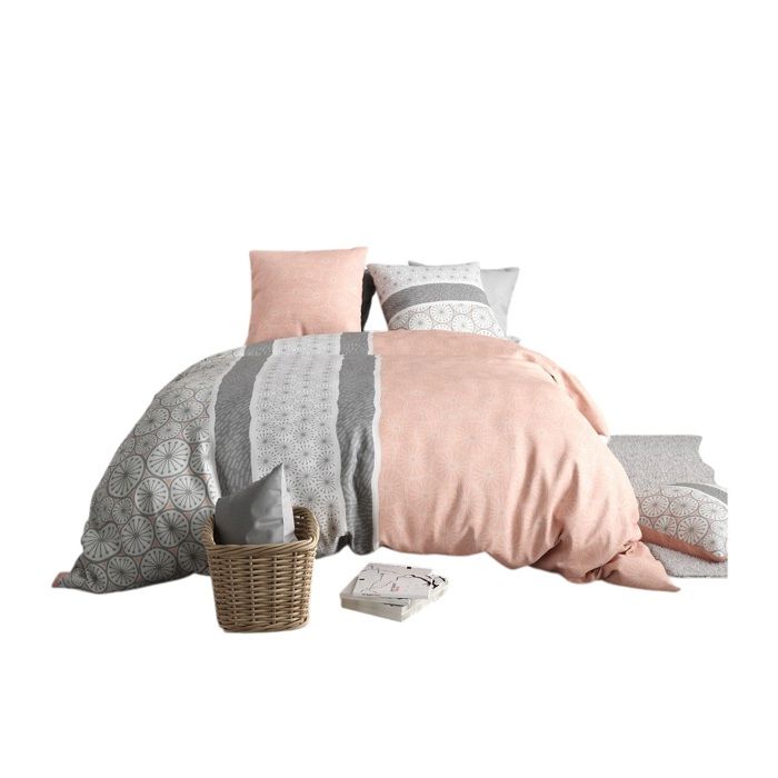Parure de lit - Manda - 260 x 240 cm - 100% coton - Rose poudré et gris clair