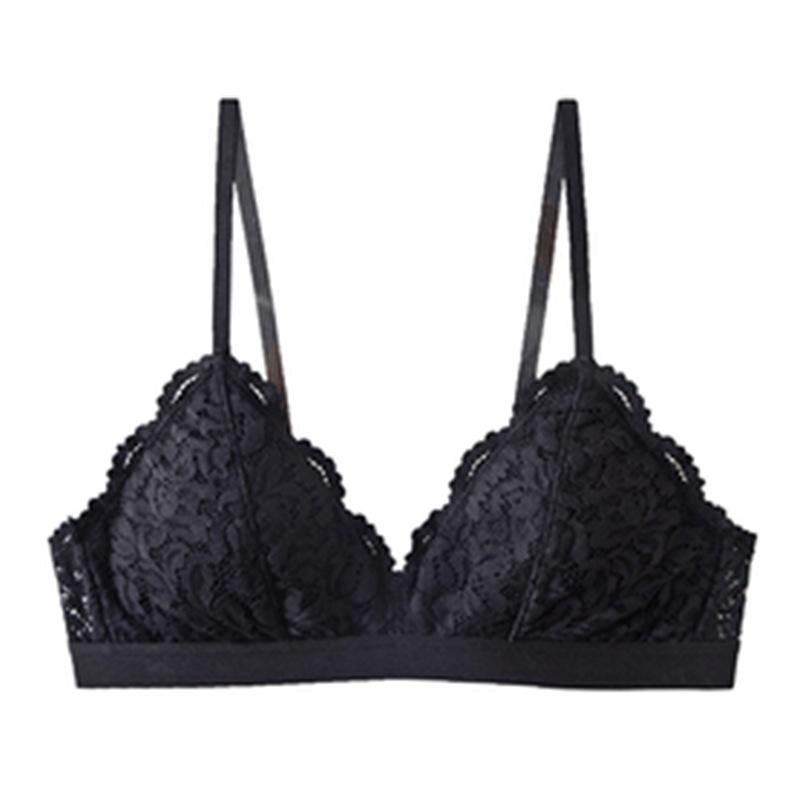 French Style Bra Women's Sexy Lace Triangle Cup Bra Gathering Without Steel Ring Bra Women's Thin Underwear Summer