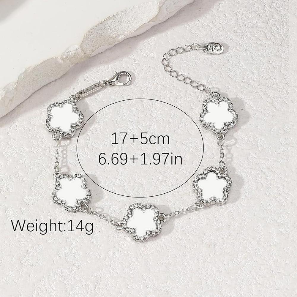 Double Sided Women's Hand Bracelets Elegant Clover Bracelet Alloy 5-Petal Rhinestone Inlaid Suitable For Women's Daily Wear