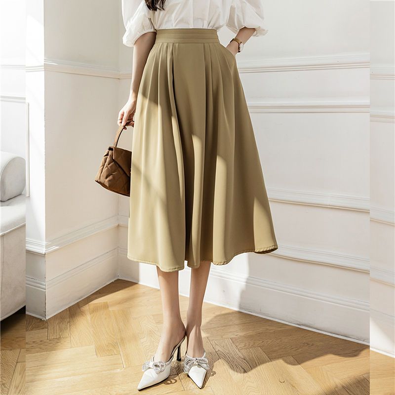Traje falda larga vestido de primavera para mujer nueva falda tipo paraguas semirretro francesa falda acampanada de longitud media falda de media longitud