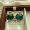 Emerald Big Gem Stud Earrings, Retro Court Luxury Texture Niche Design, High-End Light Luxury Earrings.