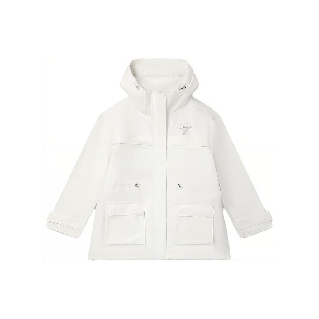 Fila X The Met Collaboration Series HR Monet Impression Solid Color Hooded Woven Jacket Women Jacket Ceramic-White F11W348702F-IV