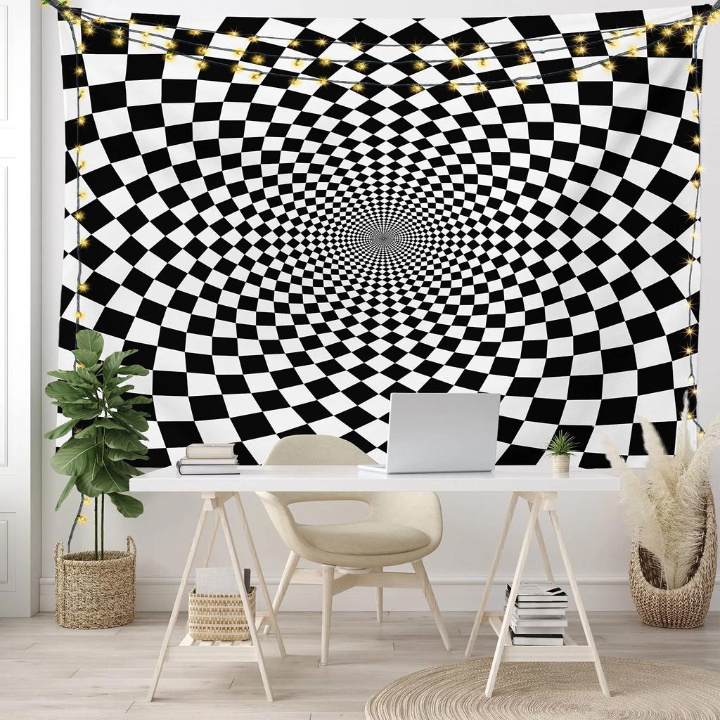 Hypnotic Spiral Tapestry  Black  White Optical Illusion Design  Unique Wall Art for Bedroom  Modern Decor Lover Gift