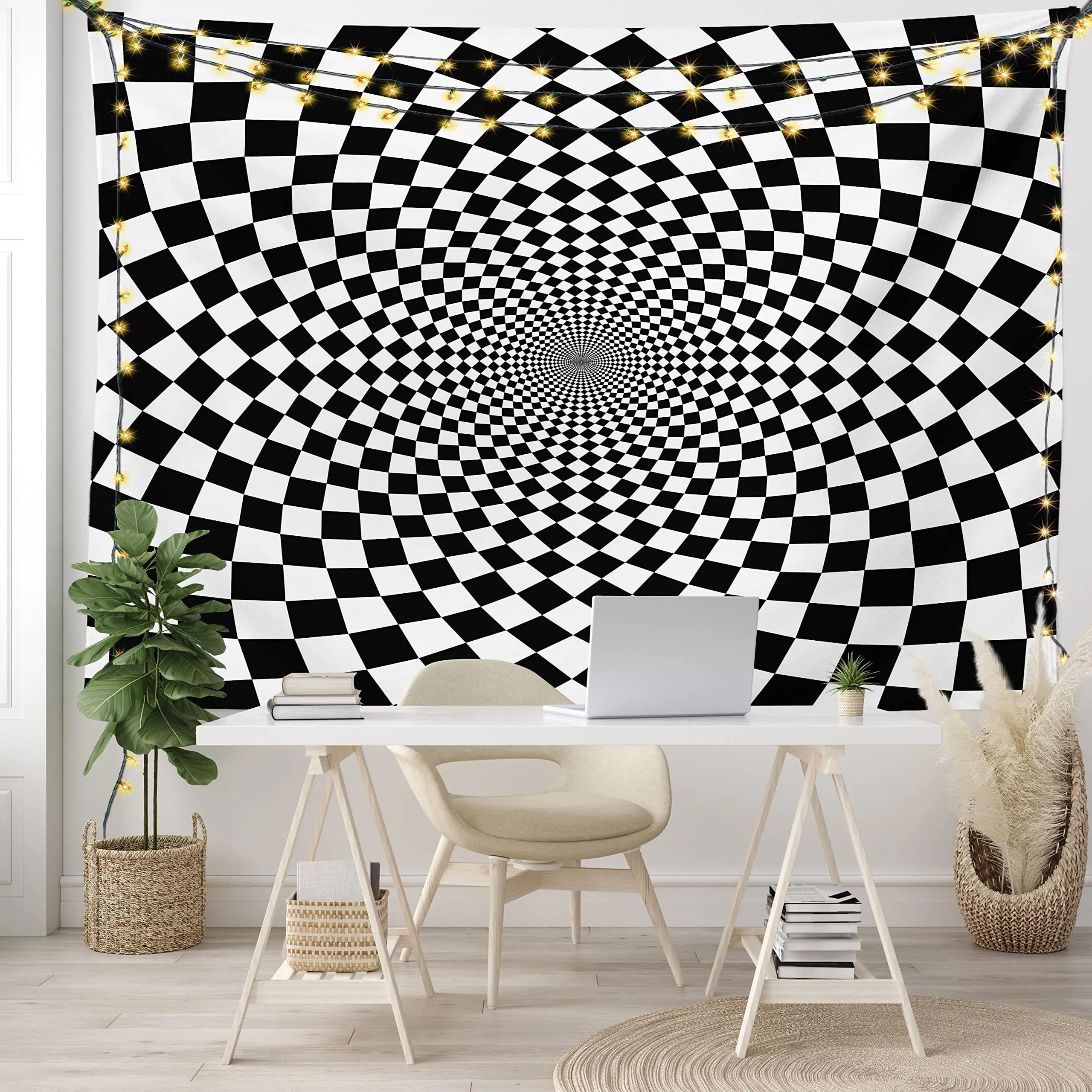 Hypnotic Spiral Tapestry  Black  White Optical Illusion Design  Unique Wall Art for Bedroom  Modern Decor Lover Gift 74x94cm(29x37in)