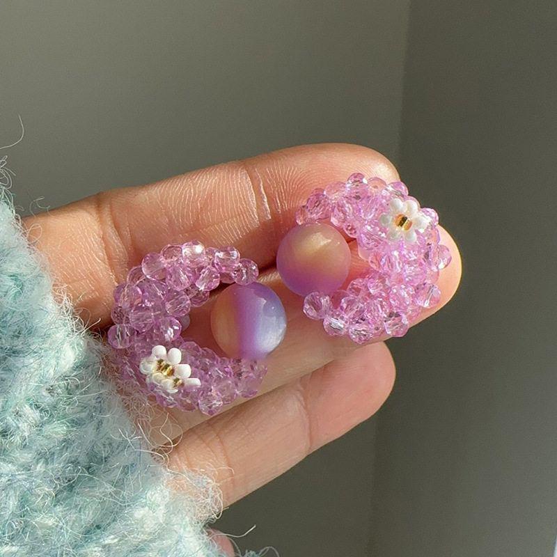 Pearl Flower Moon Stud Earrings Fashion Personality Design Earrings Sweet Age Reducing Small Fresh Earrings