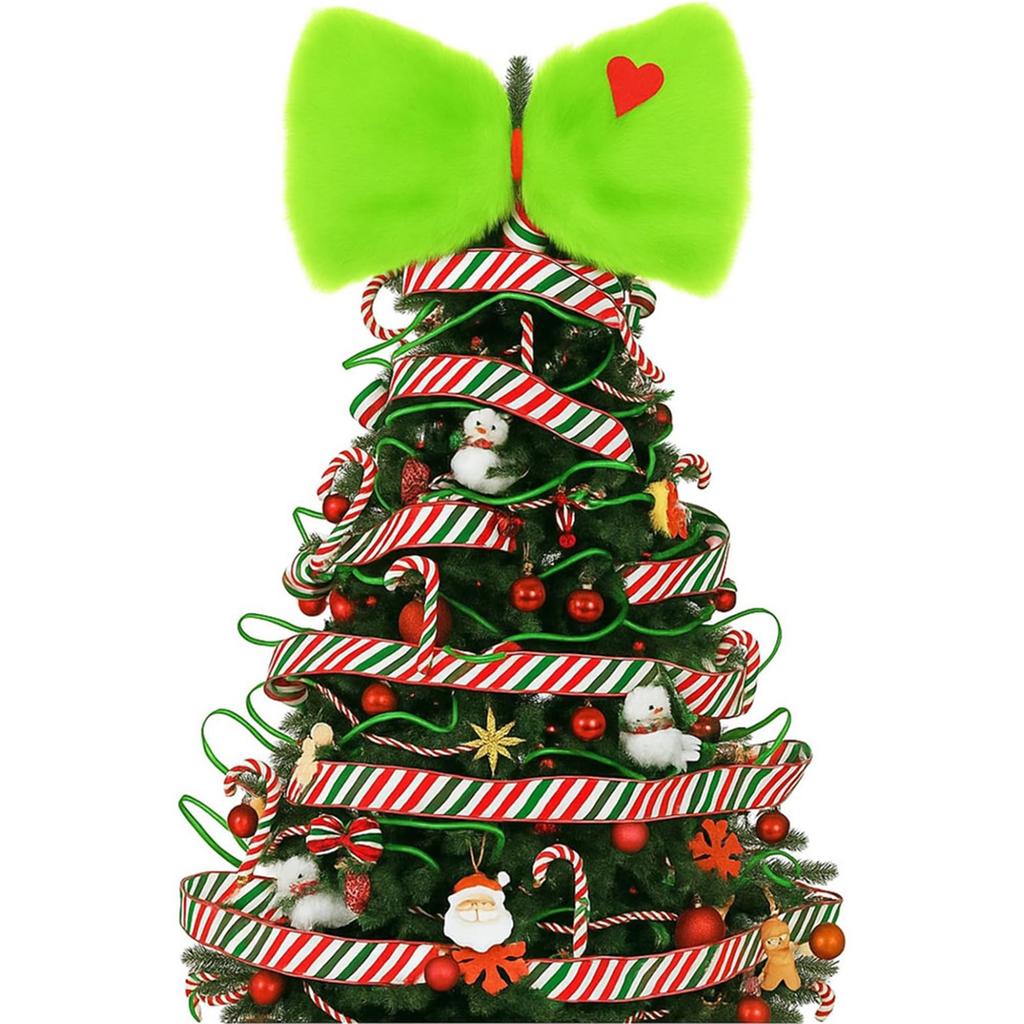 Christmas Tree Top Green Hairy Bow Decoration Green Plush Bow Christmas Decoration Christmas Party Supplies
