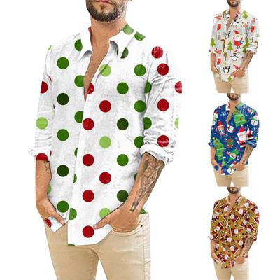 Men's Christmas Shirts Long Sleeve Floral Printed Button Up Tops Funny Cute  Graphic Dress Shirt