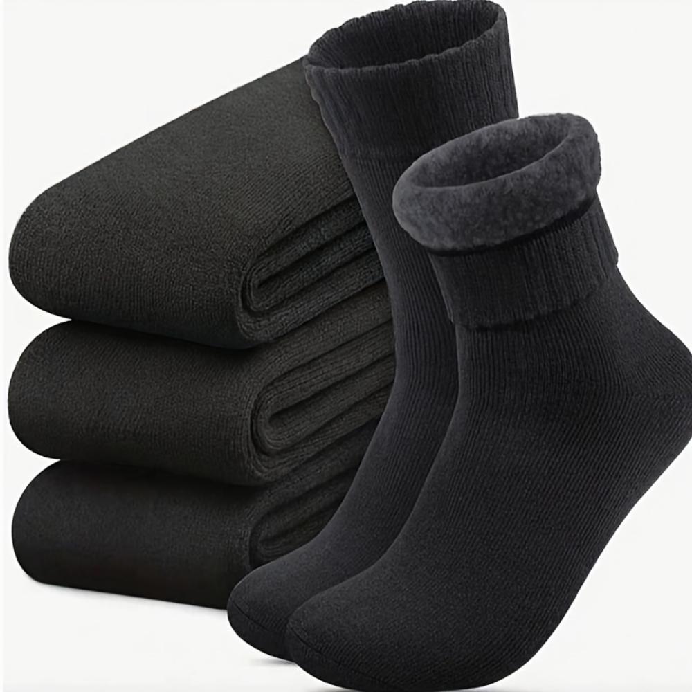 3Pack men plus size winter warm socks,fleece blended hiking trekking socks,soft durable,reinforced heel toe,cold resistant for outdoor trips hiking