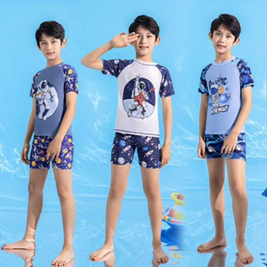 Cartoon Boys' Toddler Sun Protection Quick-Dry Swimsuit Set with Swim Cap