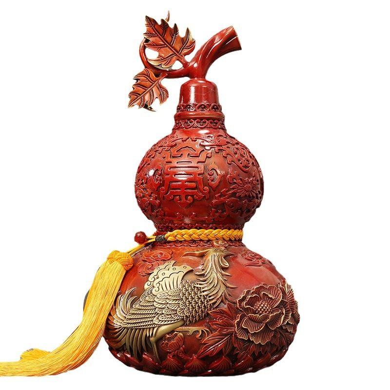 Lucky Pure Copper Dragon and Phoenix Gourd Painted Copper Gourd Home Decorations Handicrafts Gift