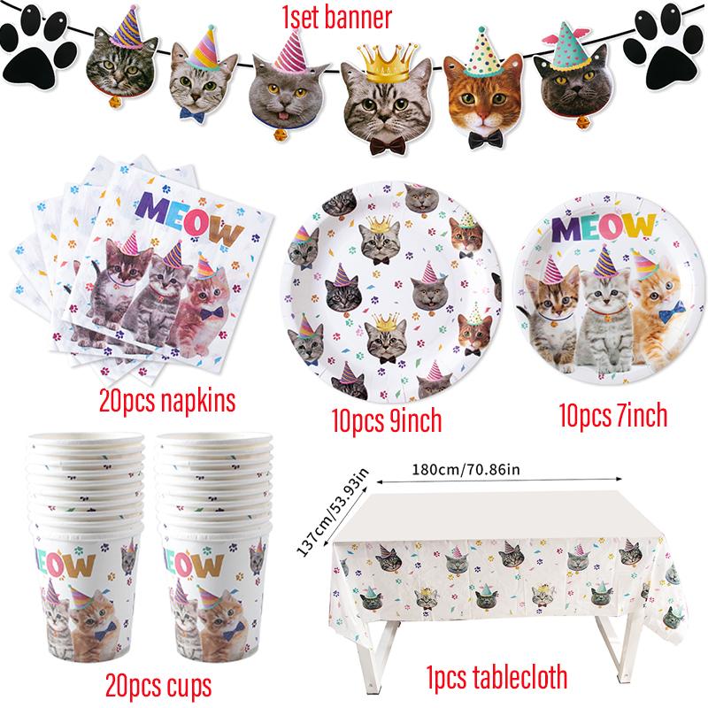 

Украшения для вечеринки в честь дня рождения на тему кошек Баннер для вечеринки в честь кошек Скатерть Тарелка Чашка Сувениры для вечеринки в честь дня рождения для детей