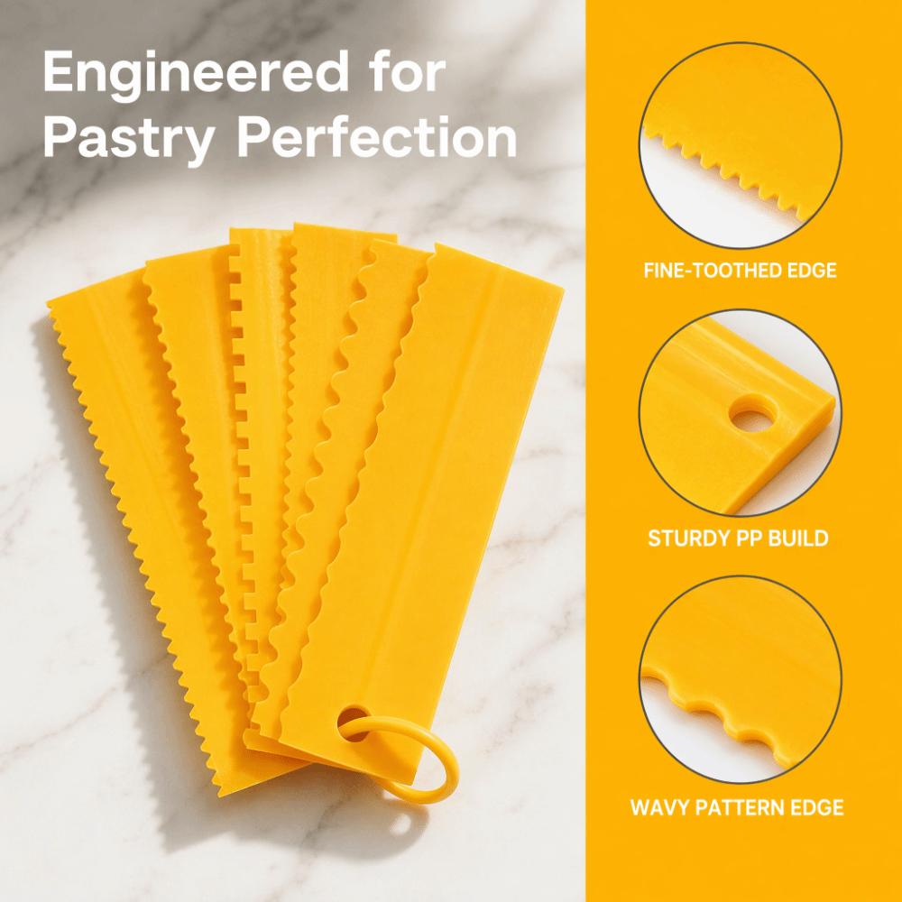 4Pcs PP Cake Scraper Set 8 Inch Sawtooth Edge Cake Decorating Comb Multi-Style Pattern Hanging Hook Design Mousse Cake Tool