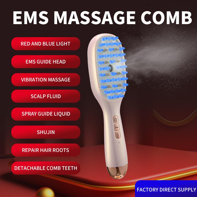 Electric Massage Comb Spray Comb EMS Head Acupoint Medicine Comb Red Blue Light Therapy Device Anti-Hair Loss Brush