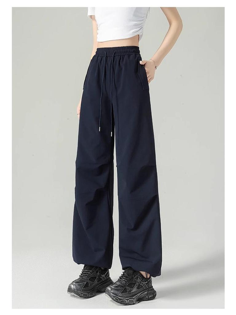 Damen 2025 Sommer Marineblau Weitbeinige Fallschirm-Cargohose